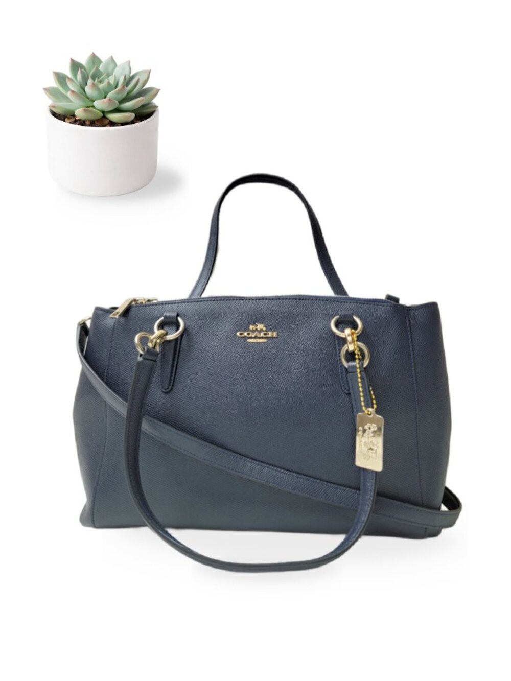 Coach Small Christie Carryall Crossgrain Leather Navy Blue Coach Purse F57520